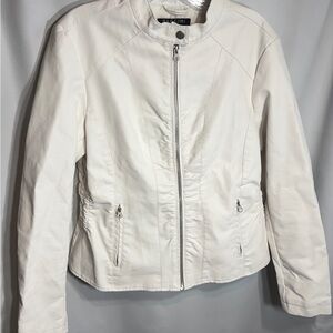 Baccini Faux Leather Women's Jacket Ivory/White Petite Large
